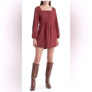 🔥NWOT🔥 KIRIOUS from Nordstroms CRISSCROSS LONG SLEEVE DRESS IN WINE size Med